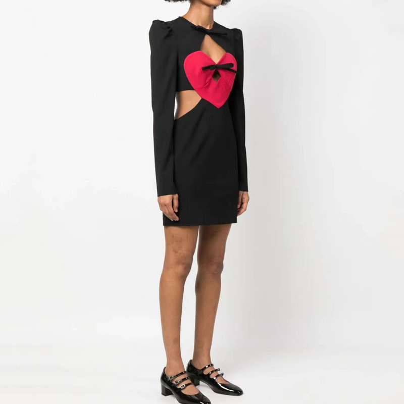 Womens Black And Red Heart-patterned Skirt