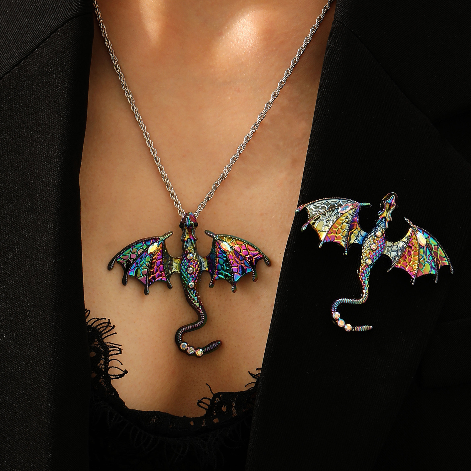 Retro Colorful Enamel Dragon Brooch For Women With Oil-Drop Design