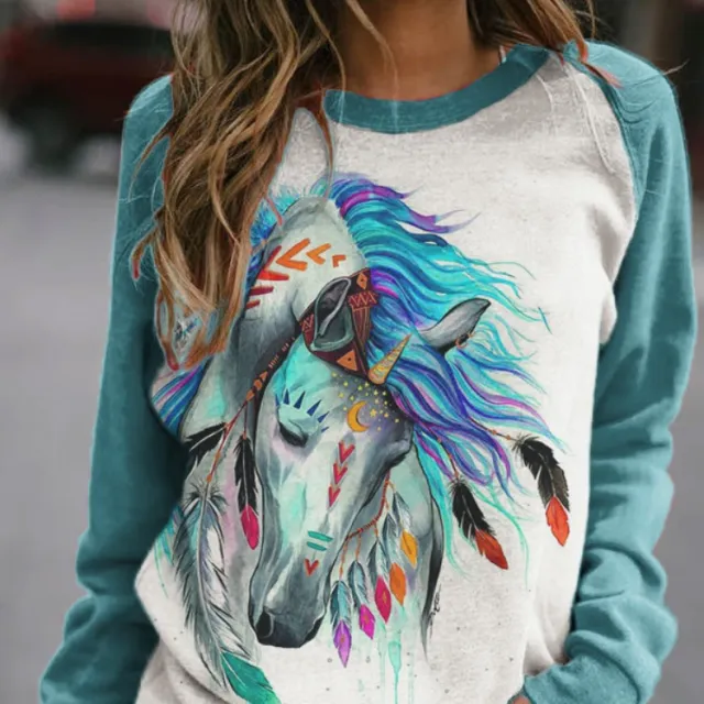 Women's Round Neck Loose Casual Long Sleeves T shirt F168Z951 L - Shop at LoveMi
