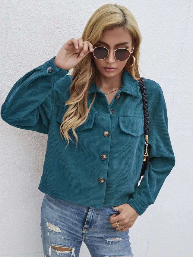Casual Coat Women's Corduroy Short Slim Top Blue - Shop at LoveMi