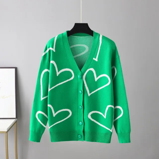 European And American Knitwear Sweater Love Short Cardigan Coat Green - Shop at LoveMi