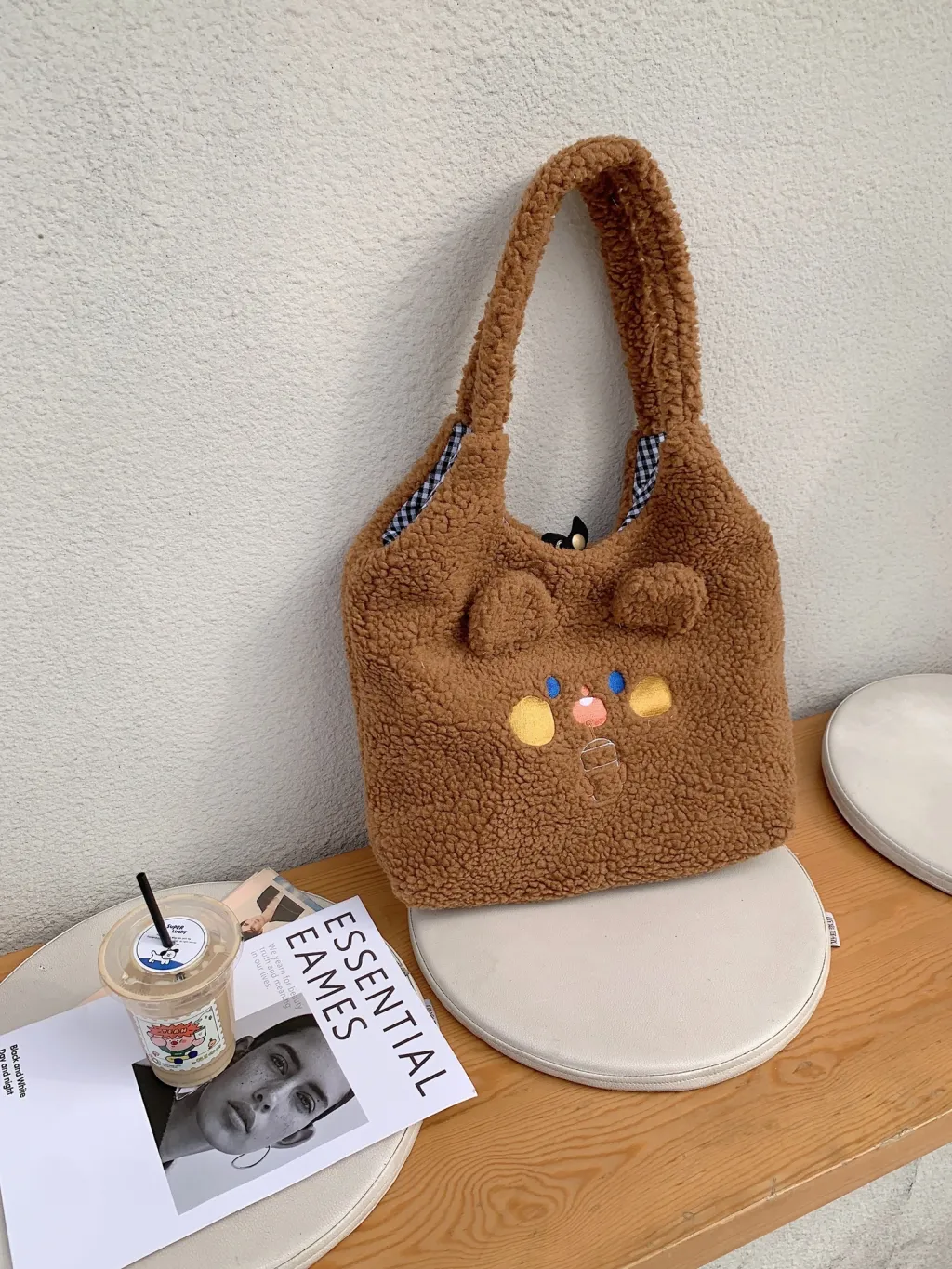 Cute Plush Large Capacity Tote - Brown
