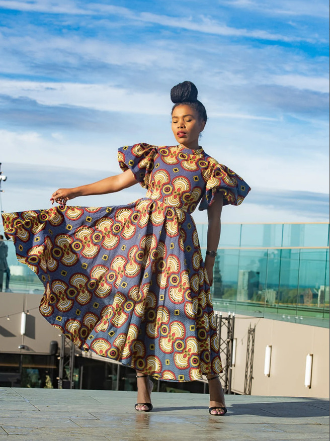 Printed A-Line Dress, Lantern Sleeve, picture 4 of 4
