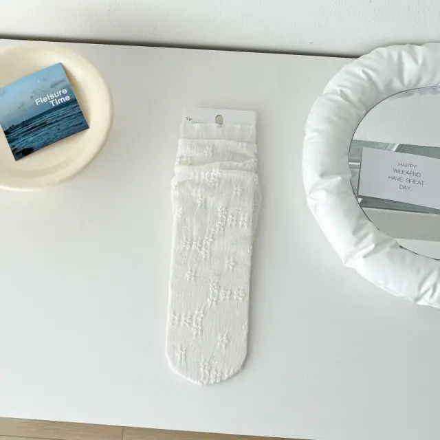 Japanese Summer Thin Small Flower Lace Bunching Socks Spun Glass Small Flower Milky White - Shop at LoveMi