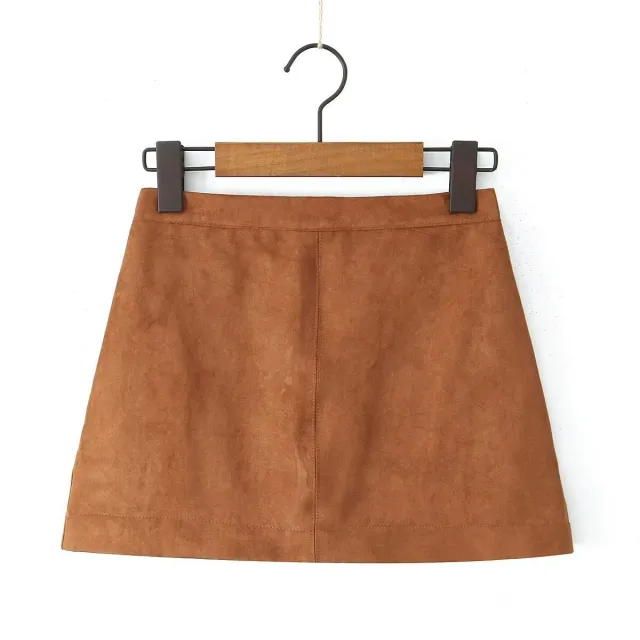 Retro Style Simple Solid Color Hip Skirt Zipper With Lining High Waist Skirt Brown - Shop at LoveMi
