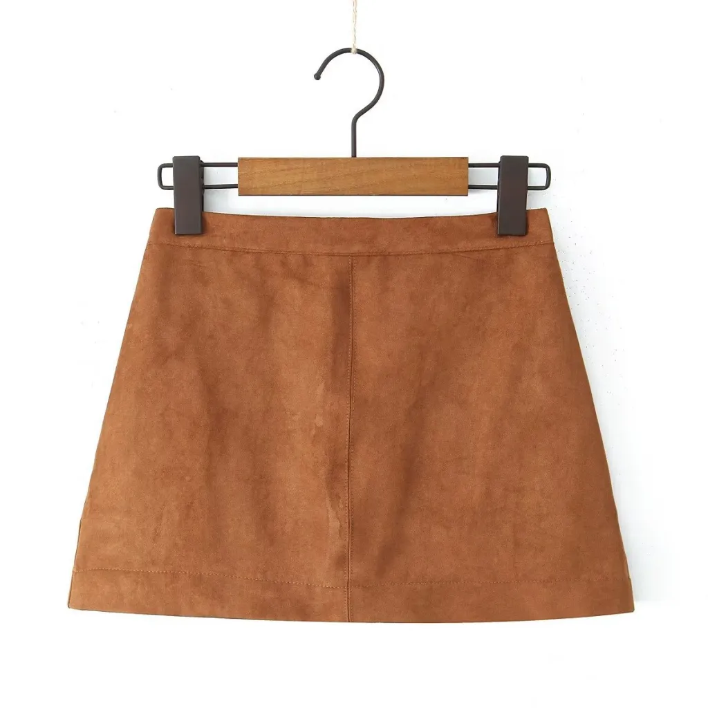 Retro Style Simple Solid Color Hip Skirt Zipper With Lining High Waist Skirt - Brown