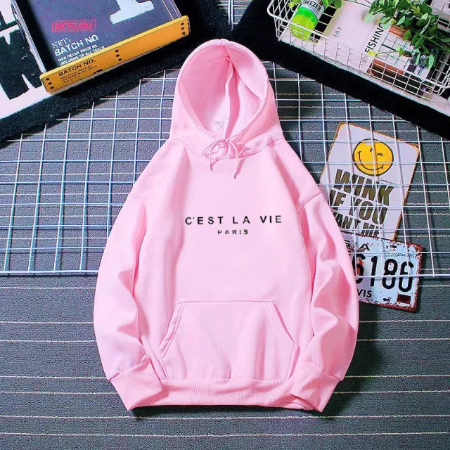 Women's Letter Printed Hoodie Coat Bright Pink Black Picture - Shop at LoveMi