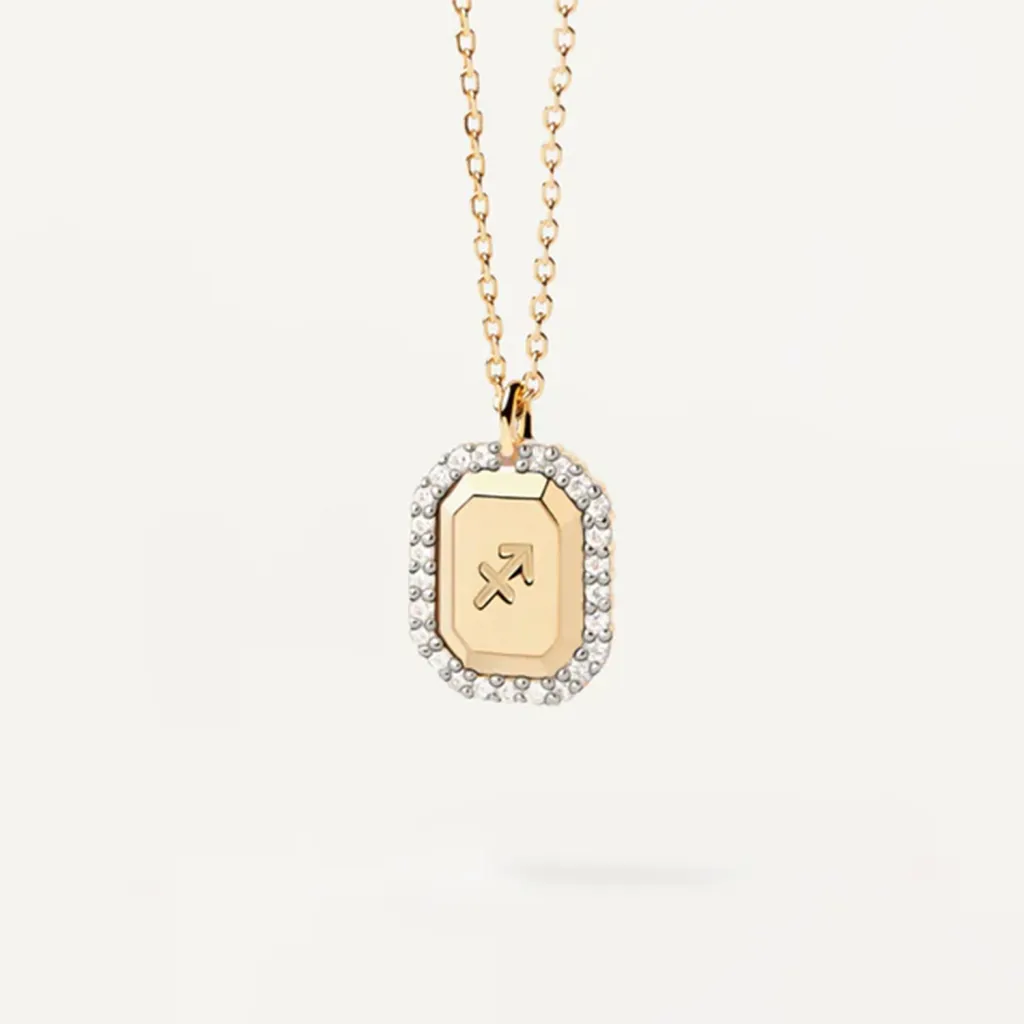 S925 Sterling Silver Twelve Constellation White Zircon Ladies' Pendant Necklace - Sagittarius