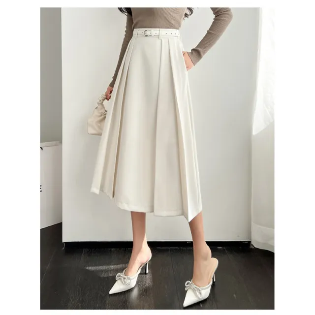 High Waisted A line Large Swing Skirt Beige Apricot - Shop at LoveMi