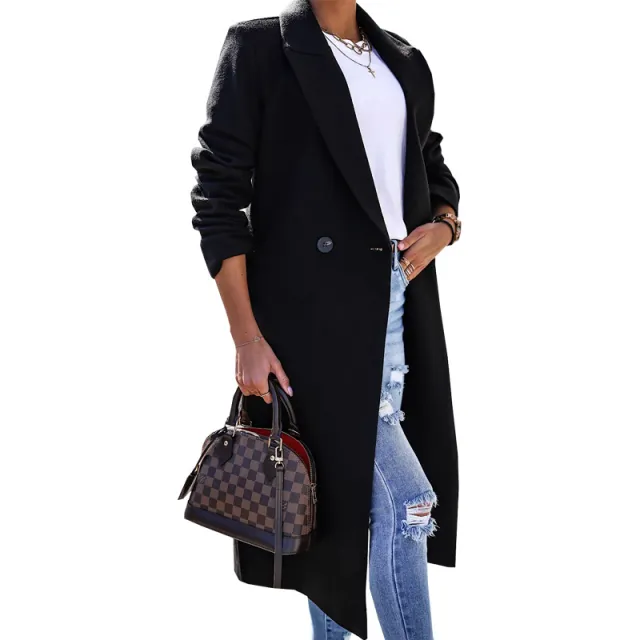 Minimalist Long Sleeve Lapel Button Split Coat Black - Shop at LoveMi