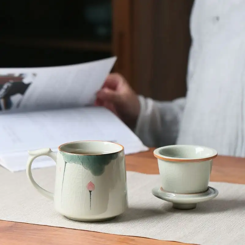Ice Crack Underglaze Porcelain Strain Cup With Lid