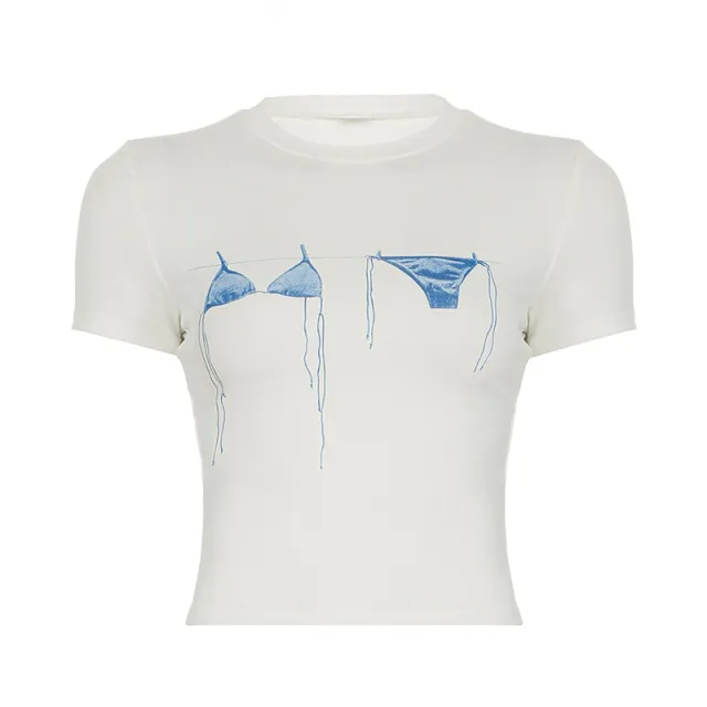 Seaside Holiday Floral Print Casual T shirt White - Shop at LoveMi