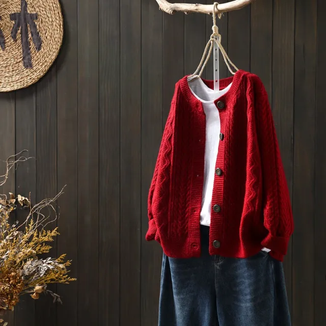 Twist Women's Sweater Knitted Cardigan Jacket Red - Shop at LoveMi
