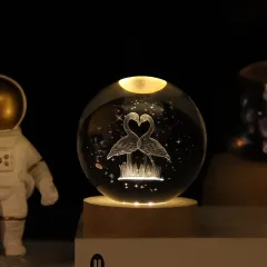 Creative luminous astronaut crystal ball ornament with 3D interior carving - Flamingo - View 1