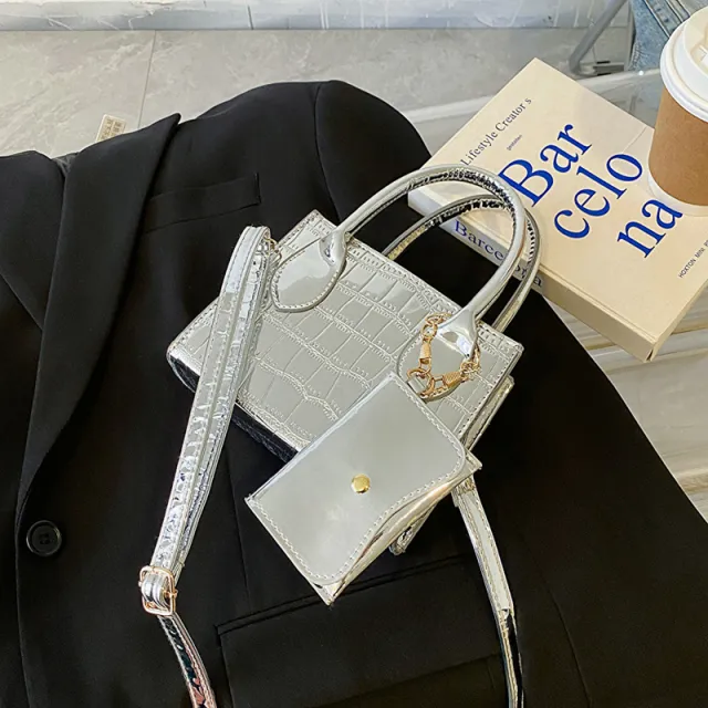 Simple Texture Shoulder Messenger Bag Silver - Shop at LoveMi
