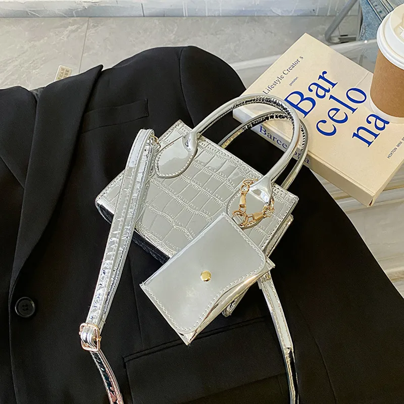 Simple Texture Shoulder Messenger Bag - Silver
