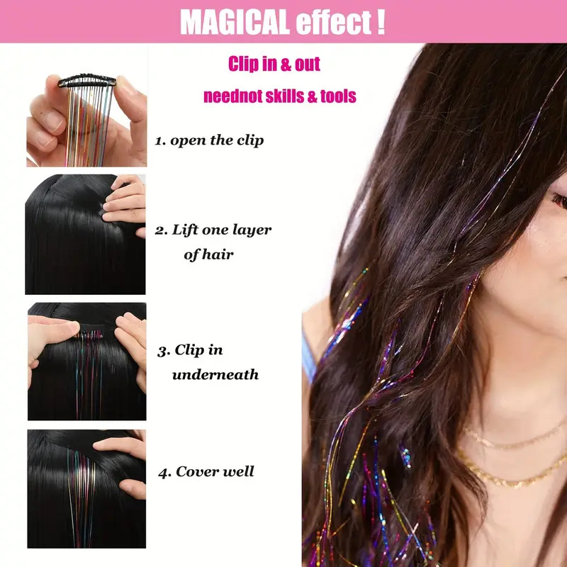 Laser-thread Colorful Shiny Seamless Hair Extensions
