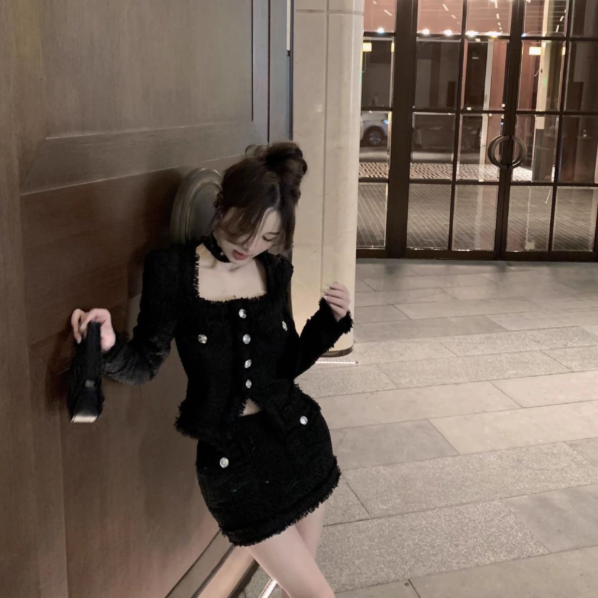 Suit Tweed Short Coat Women's Bag Hip Skirt