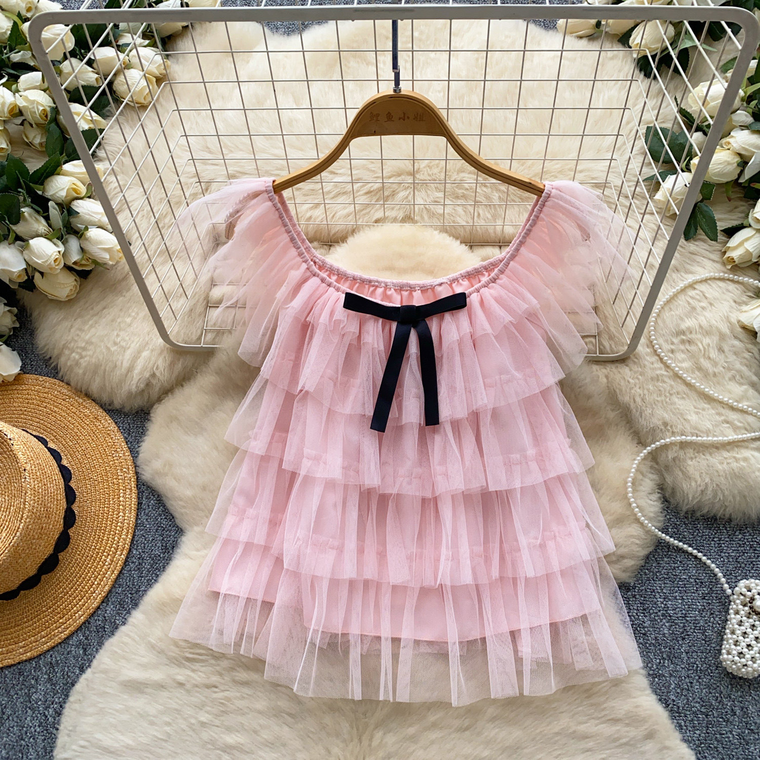 Sweet Bow-Knot Multi-Layer Tulle Blouse Top