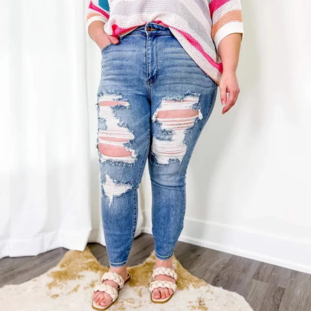 European And American Light Color Skinny Pants Long Hole Blue - Shop at LoveMi