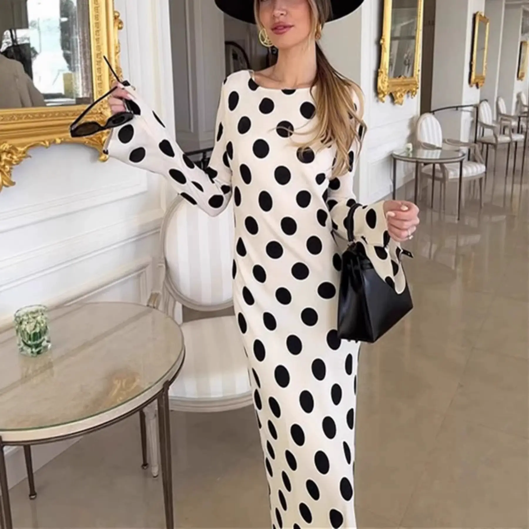 New Womens Slim-fit Long-sleeve Dress Elegant
