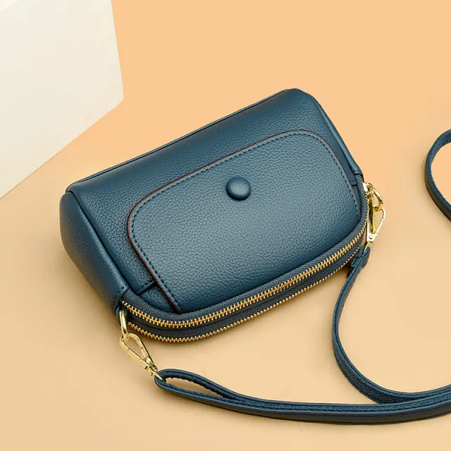 Lightweight Soft Leather One shoulder Crossbody Bag Blue - Shop at LoveMi