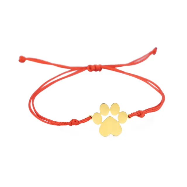 Cute And Graceful Sister Style Titanium Steel Cut Double Hole Solid Paw Print Pendant Adjustable Wax Rope Bracelet Gold - Shop at LoveMi