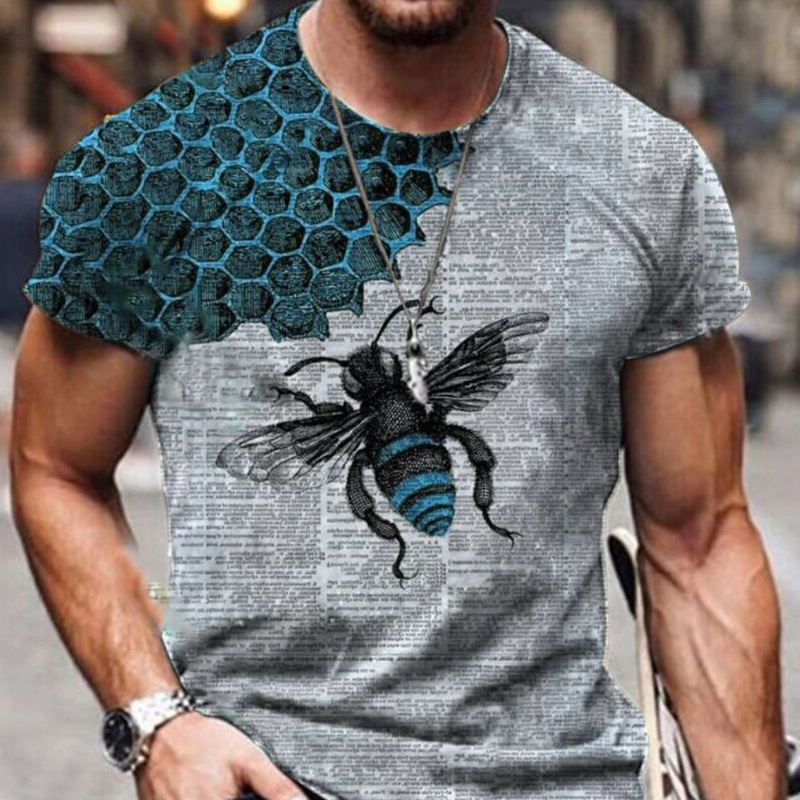 Title 3, Camiseta Casual Slim Art Bee para Hombre Estilo...