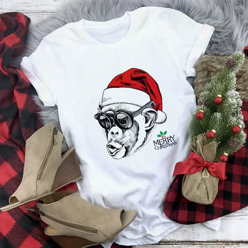 Cute Animal Christmas Clothes Printed Short Sleeve For Men And Women - 11 Color