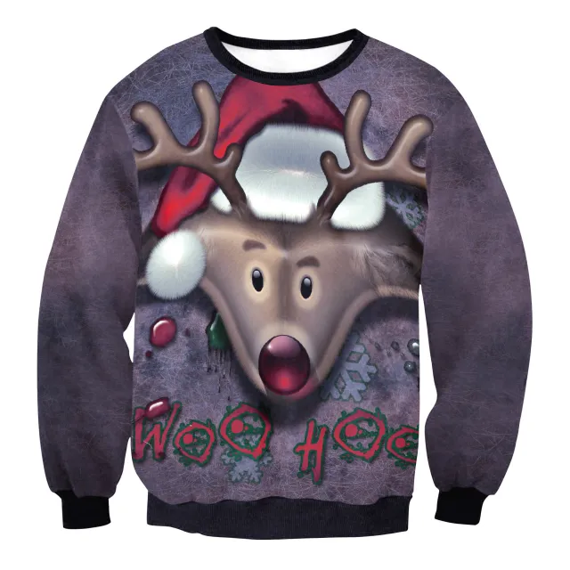 Women's Santa Claus Elk Long Sleeve Round Neck Loose Sweatshirt Swys005 L - Shop at LoveMi