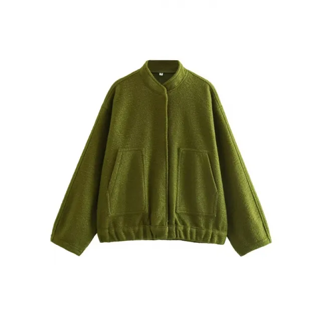 Women's Single breasted Stand Collar Large Pocket Loose Bomber Jacket Army Green - Shop at LoveMi