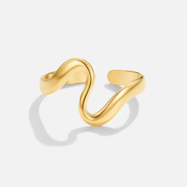 Fashionable Design Serpentine Irregular Ring With Curved Geometric Openwork For Women Yellow Gold - Shop at LoveMi