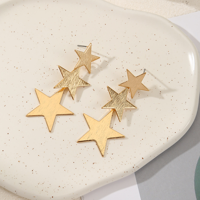 Exaggerated Leaves Layered Earrings Concave Geometric Design Ear Studs