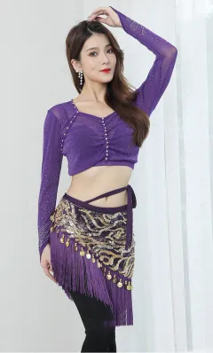 Women's Sequin Lace-up Performance Waist Scarf - Purple - View 1