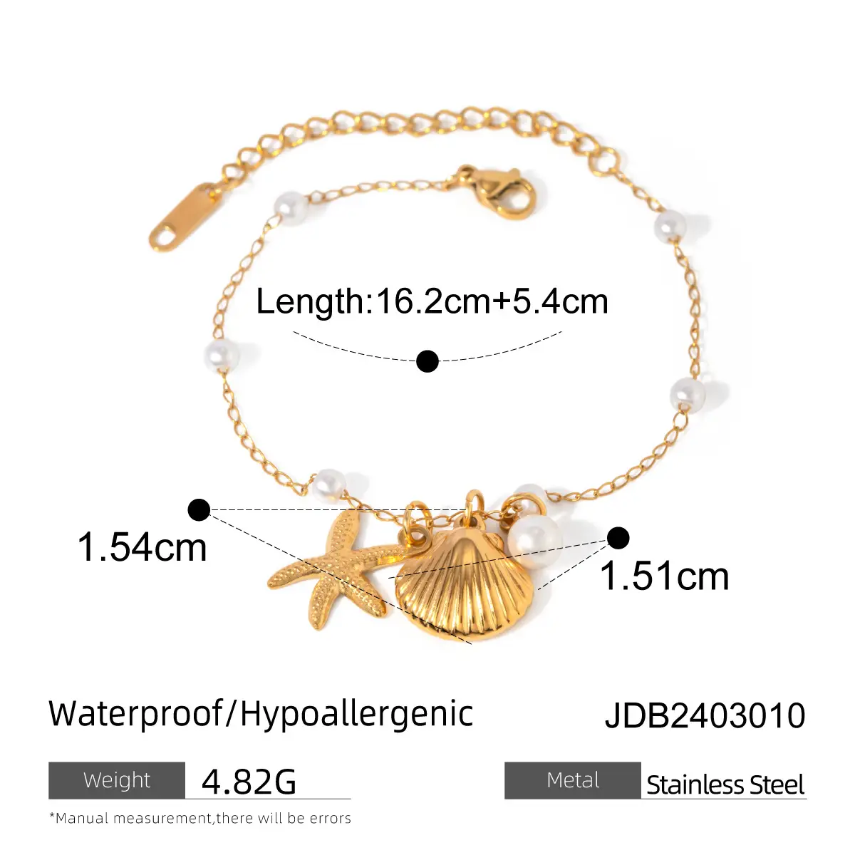 Fashion Jewelry 18K Gold Stainless Steel Pearl Chain Summer Holiday Shell