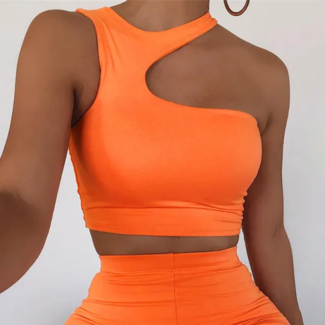 Sexy Shoulder Digging Irregular Short Sports Vest Bottoming Shirt Top Orange - Shop at LoveMi