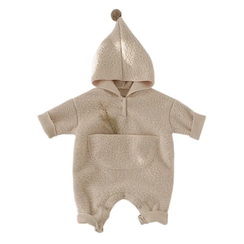 Thick Hooded Long Double-sided Plush Baby One-piece