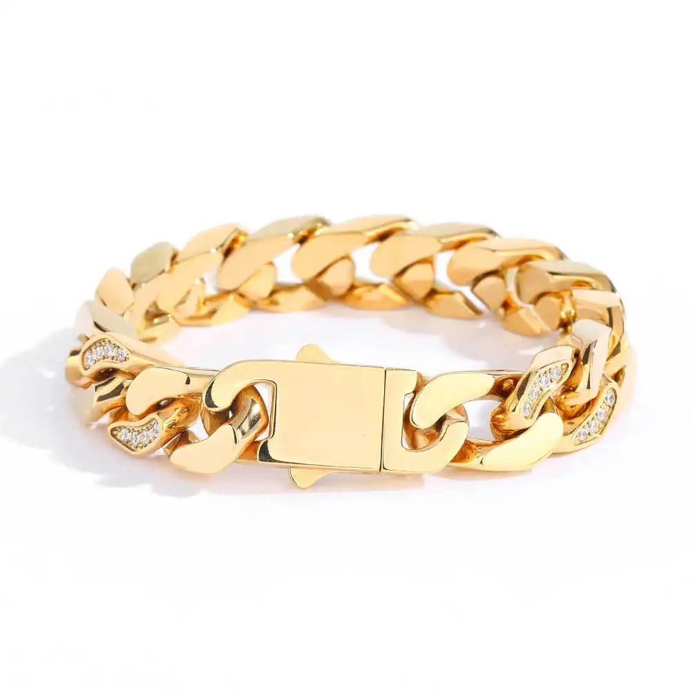 Stainless Steel Men's Half Rhinestone Zircon Four-sided Grinding Titanium Steel Bracelet