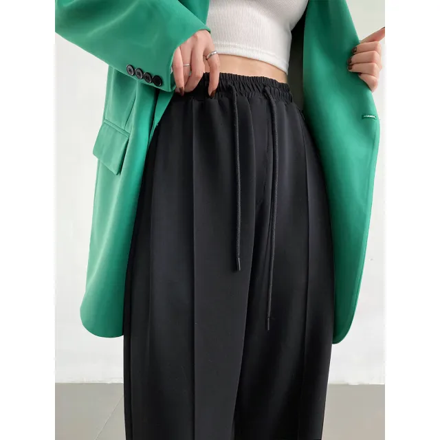 Sports Female Loose Casual Elastic Waist Wide Leg Pants Black - Shop at LoveMi