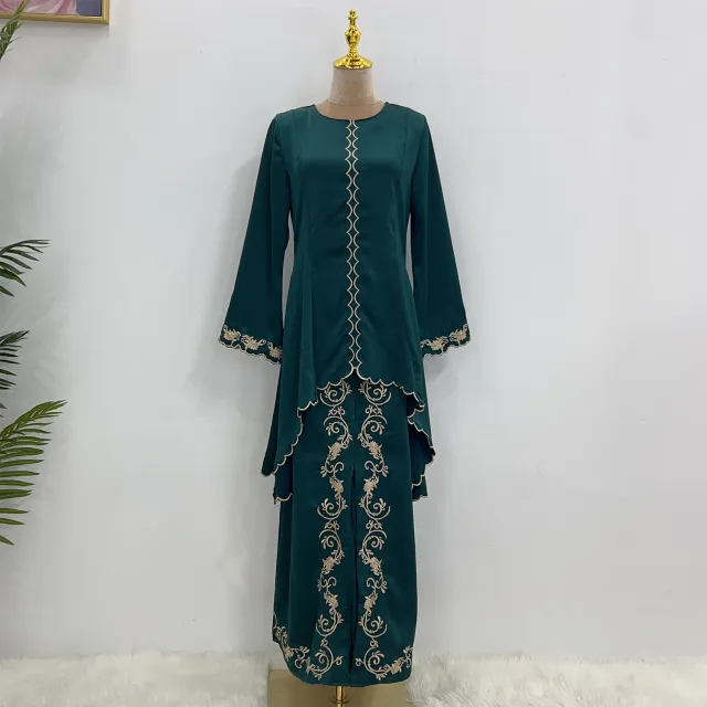 Exquisite Embroidered Middle East Dress Suit Dark Green - Shop at LoveMi