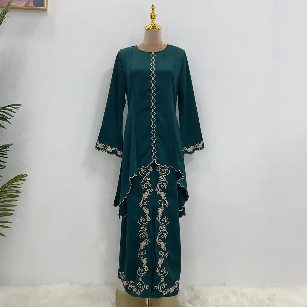 Exquisite Embroidered Middle East Dress Suit - Dark Green