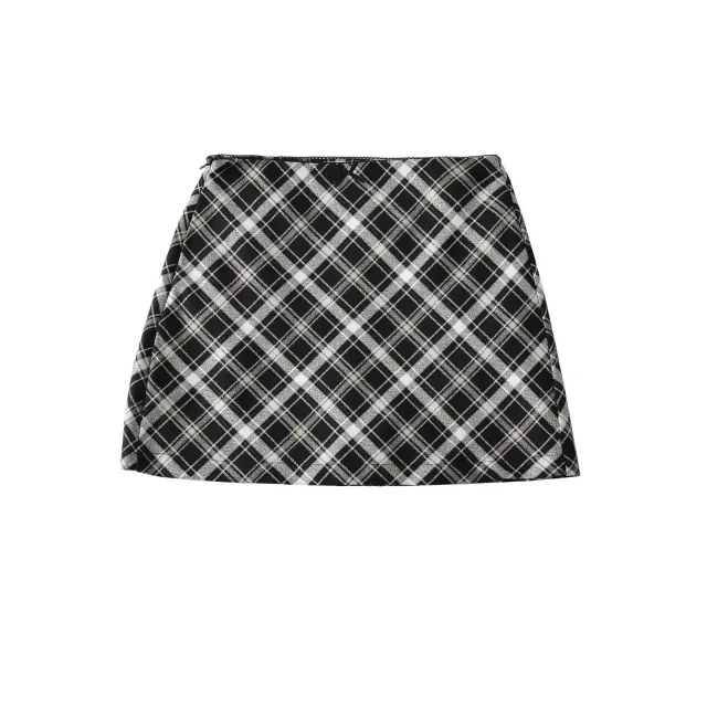 Autumn And Winter Aristocratic Style Retro British Plaid Skirt White - Shop at LoveMi