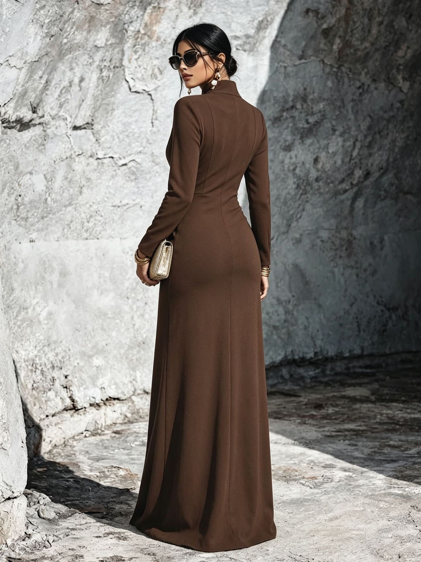 Women's Long-Sleeve Zip-Up Dress - Slim Fit Elegant