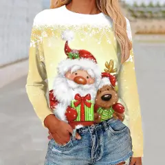3d Digital Printing Christmas Women's Long-sleeved T-shirt Round Neck - Nsct04 - View 1