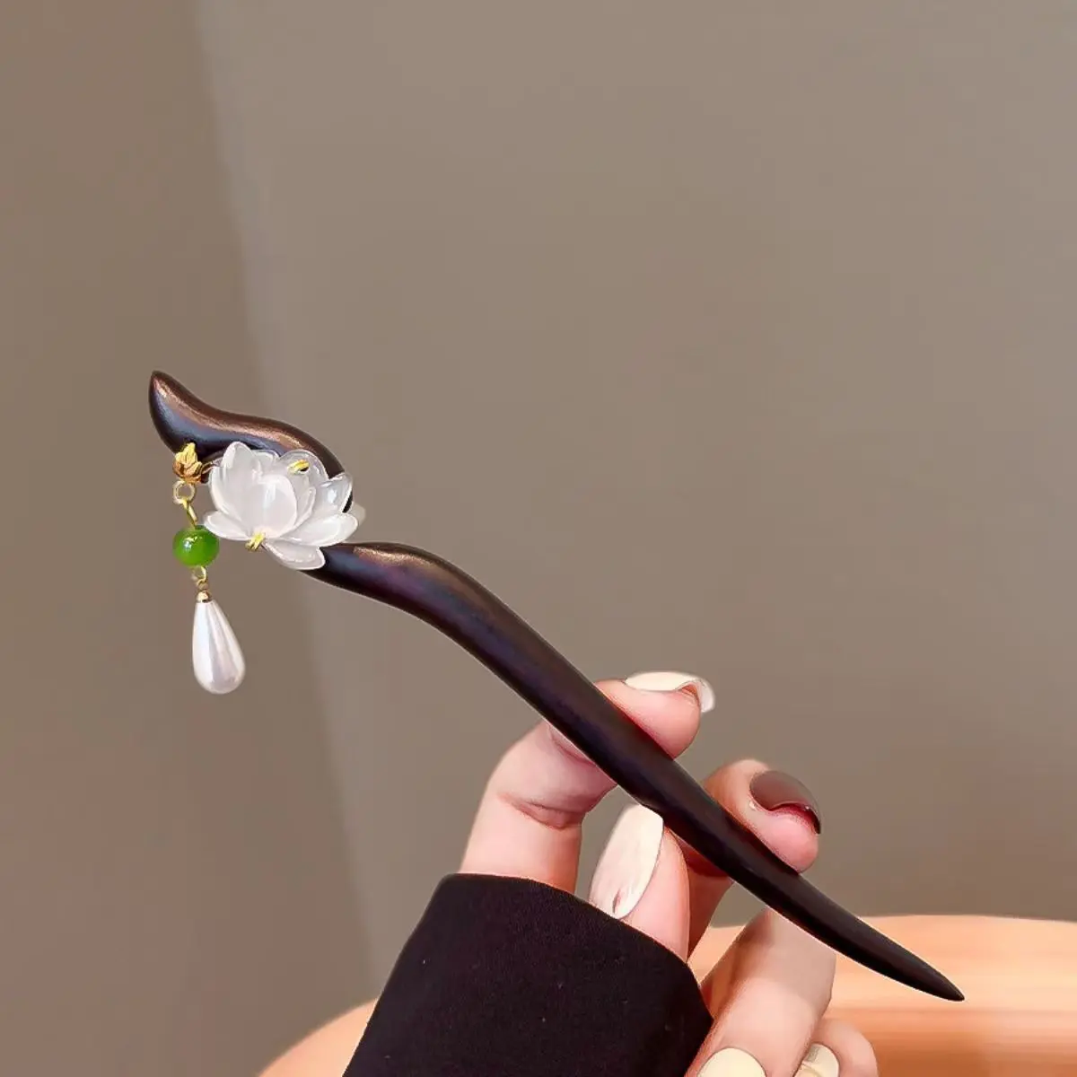 Ancient-style Double-sided Lotus Wooden Hairpin