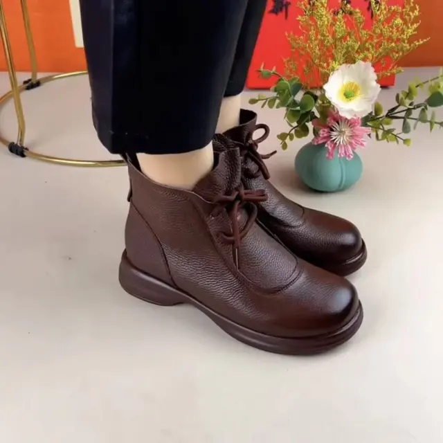 Women's British style Ankle Boots With Flat Brown - Shop at LoveMi