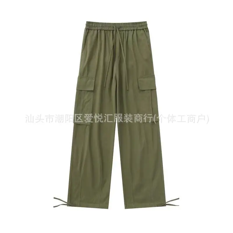 Loose Fitting Casual Straight Leg Cargo Pants With Multiple Pockets And A Drawstring Waist