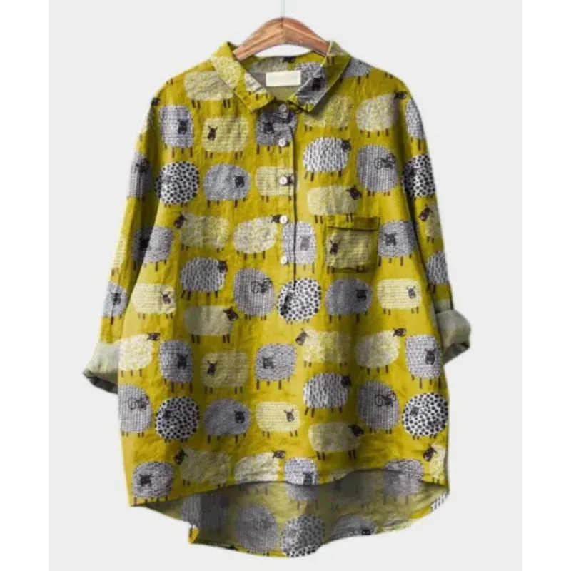 Women's Summer Loose Casual Graffiti Printing Long Sleeve Shirt - Style47-5Xl