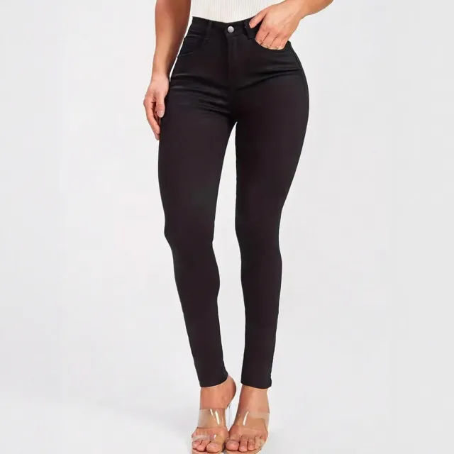 Casual Versatile Simple Solid Color Slim Denim Trousers Black - Shop at LoveMi