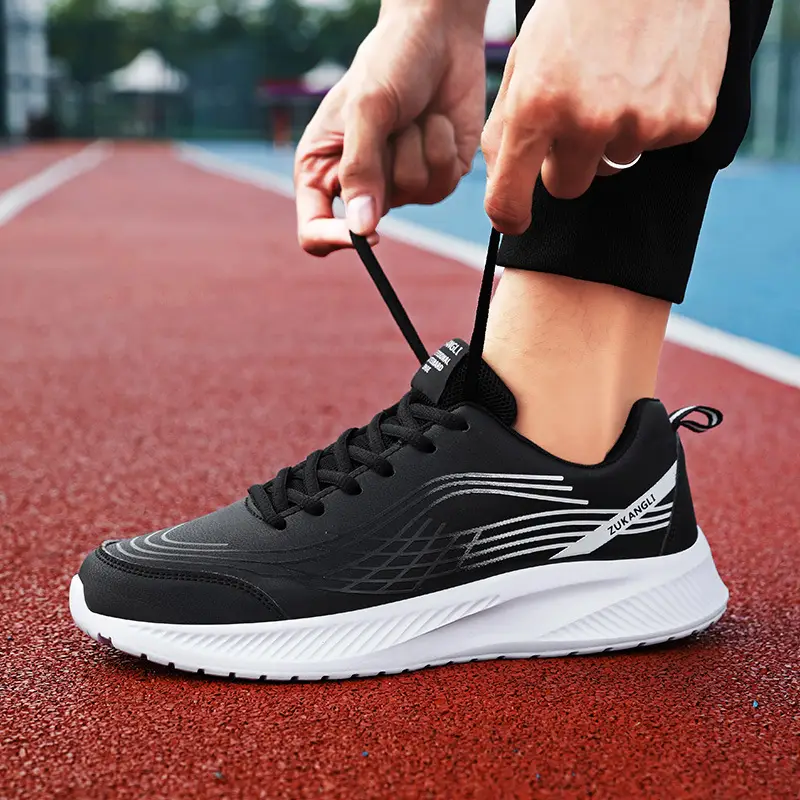 Black Leather-uppers Waterproof And Non-slip Running And Casual Shoes